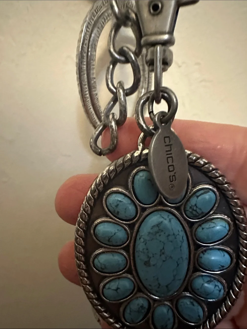 Chico's Turquoise Oval Cluster Pendant Keychain